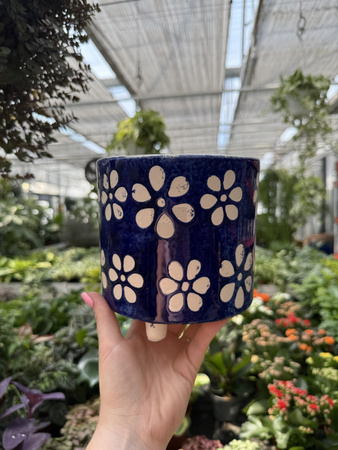 OSŁONKA CERAMICZNA GRANATOWA W BIAŁE KWIATY P13