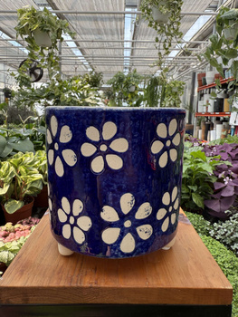 OSŁONKA CERAMICZNA GRANATOWA W BIAŁE KWIATY P13