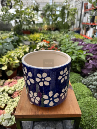 OSŁONKA CERAMICZNA GRANATOWA W BIAŁE KWIATY P13