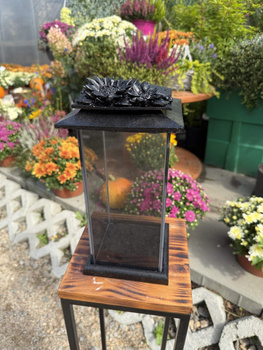 SZKLANY LAMPION Z KWIATEM Z ŻYWICY